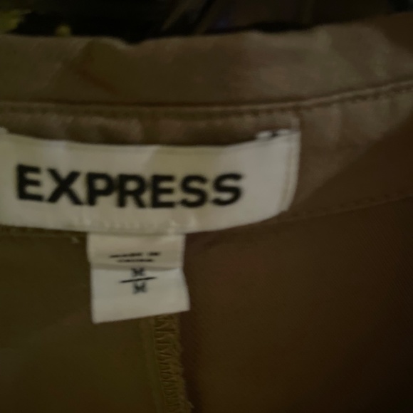 Express long tan top with belt. Runs tight. - Picture 3 of 6
